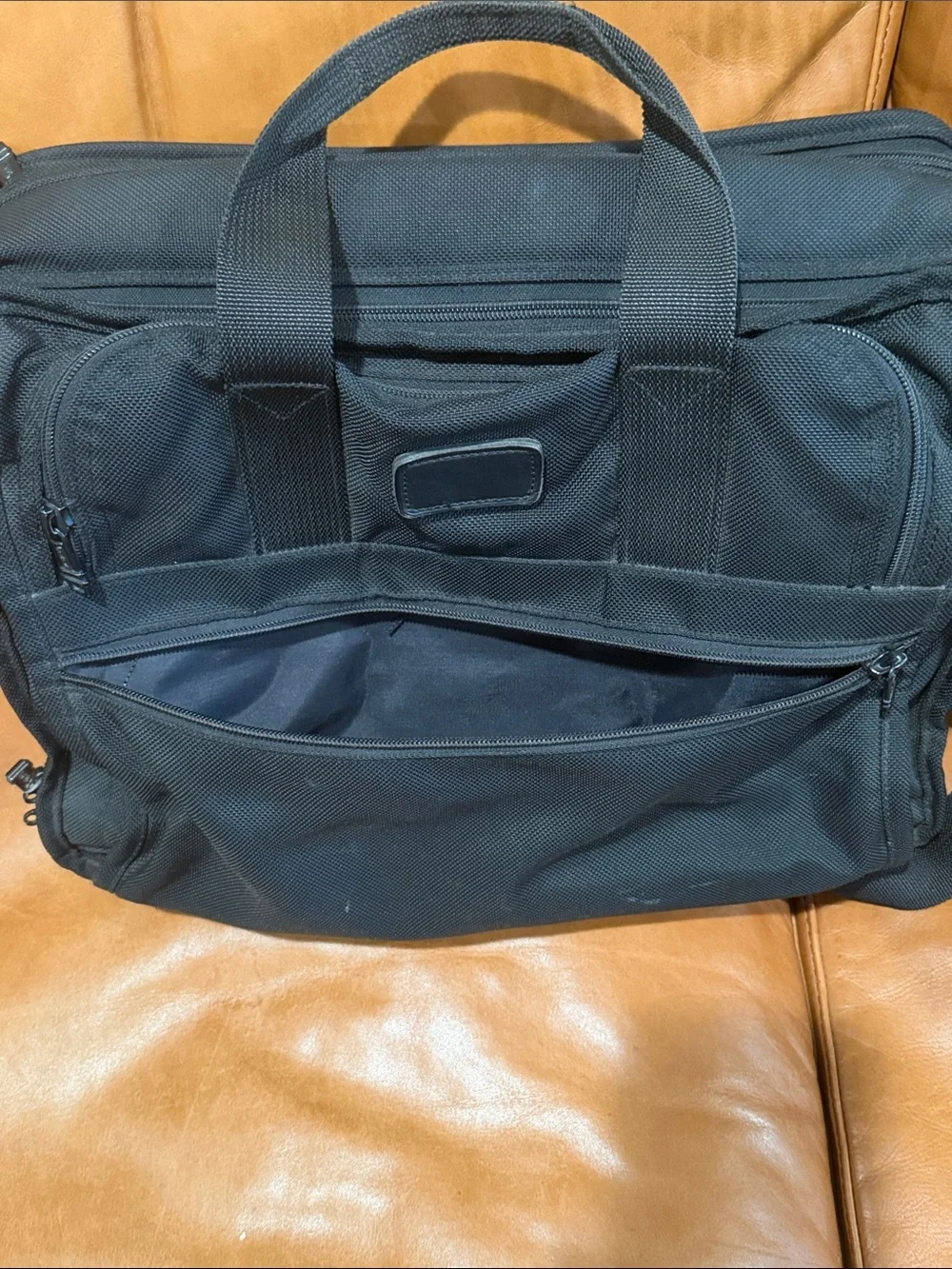 Tumi Black Laptop Briefcase with Top Handles and Shoulder Strap